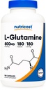 Nutricost L-Γλουταμίνη 800mg, 180 κάψουλες - Χωρίς γλουτένη, μη ΓΤΟ
