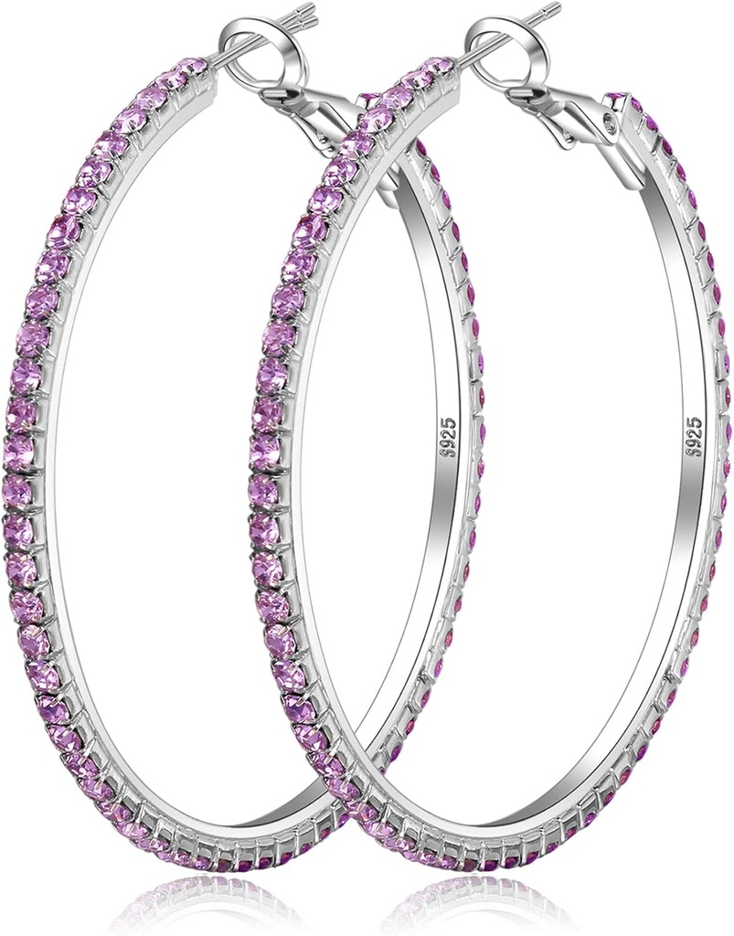 925 Σκουλαρίκια Sterling Silver Μεγάλα Σκουλαρίκια Rhinestone Hoop Big Cubic Zirconia Hoop Σκουλαρίκια Thin Rinestones Round Hoop Σκουλαρίκια για γυναίκες 20/30/40/50/60/70mm Αστραφτερά Κουπιά με Κρύσταλλα για Γυναίκες