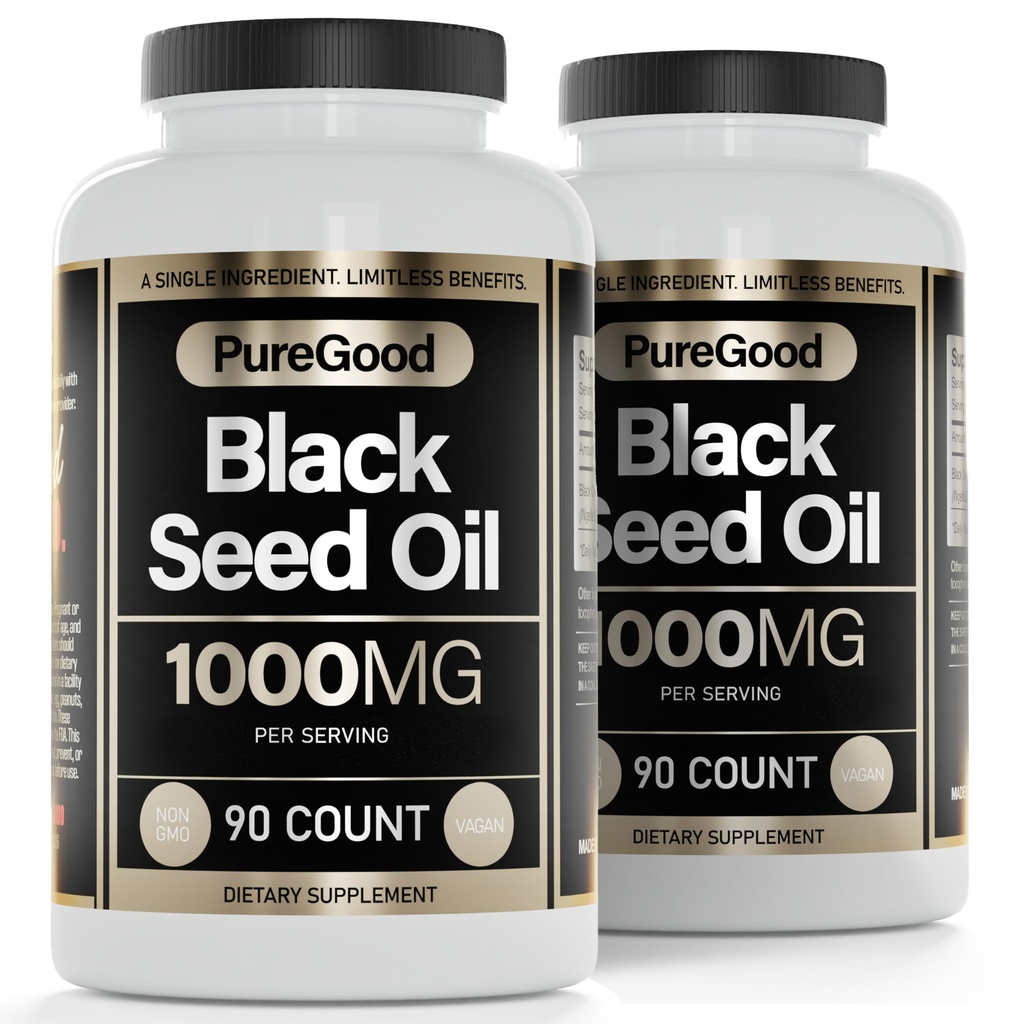 2 Pack - Black Seed Oil Capsules, 500 Mg, Cold Pressed High Potency Digestive Aid, 90 Count 100% Non GMO Pure Black Cumin Seed Oil Capsules