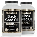 2 Πακέτο - Μαύρες κάψουλες λαδιού σπόρων, 500 Mg, Ψυχρή πίεση υψηλής αντοχής Digestive Aid, 90 Count 100% Non GMO Pure Black Cumin Oil Capsules