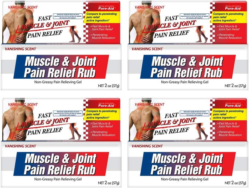 Muscle & Joint Pain Relief Rub, Fast Relief from Minor Arthritis, Backache, Muscle & Joint Pain Non-Grazy Cream, 2oz (4pk)
