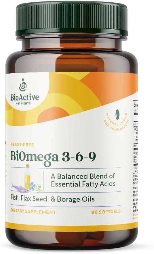 BIOACTIVE NUTRIENTS BiOmega 3-6-9 συμπλήρωμα Softgels για γυναίκες και άνδρες - Ωμέγα 3 6 9 - σύμπλεγμα των καλύτερων ψαριών, λιναρέλαιο, και Borage Oil συμπληρώματα - 1200mg - 90 Softgels