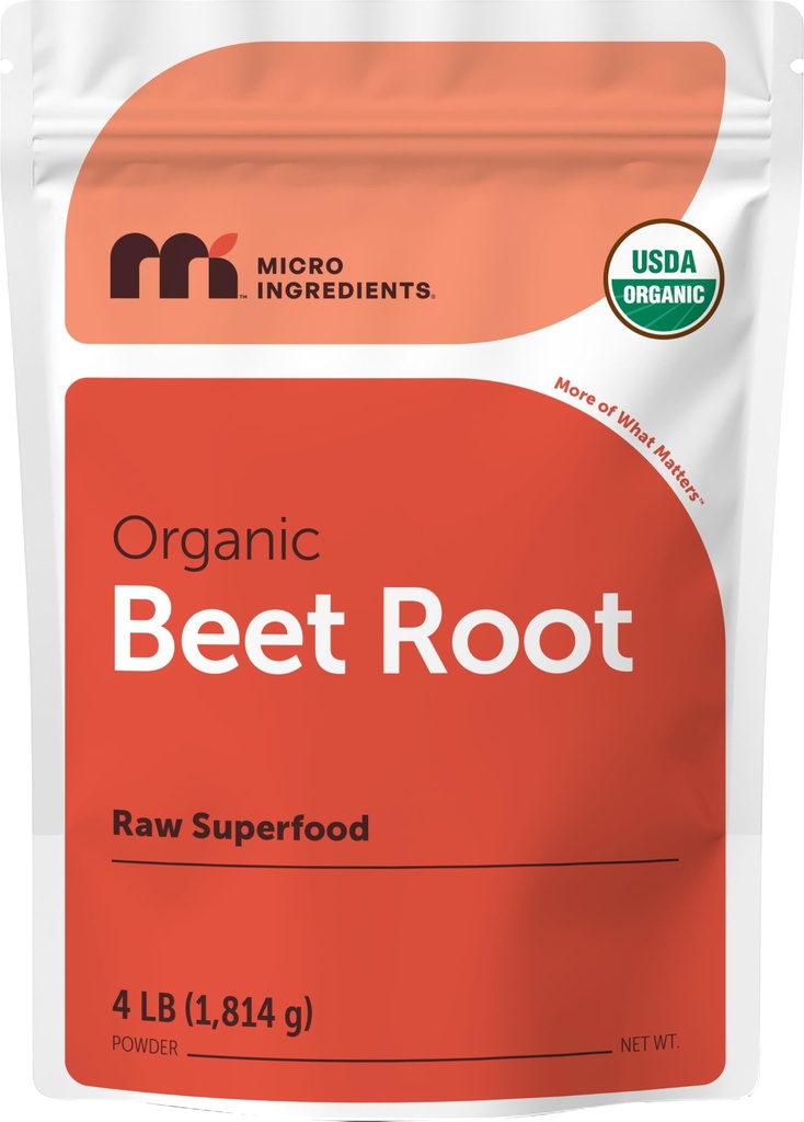 Micro Ingredients Organic Beet Root Powder, 4 Pounds | Cold Pressed, Water Soluble, High Concentrated Raw Beetroot Supplement | Natural Nitric Oxide Superfood Drink Mix | Non-GMO, Vegan Friendly