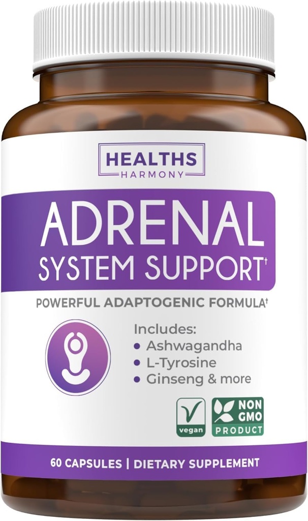 Adrenal System Support & Cortisol Manager (2 Μήνας Προμήθειας) Ισχυρή Ashwagandha & L-Τυροσίνη Fatigue συμπλήρωμα - Διατηρήστε ισορροπημένα επίπεδα Κορτιζόλης, Υγεία, & Άγχος ανακούφιση - Μη ΓΤΟ - 60 Κάψουλες