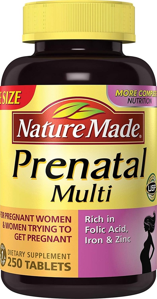 Nature Made Prenatal Multi, 250 Tablets, Follic Acid + 17 Προγεννητικές Βιταμίνες & Ορυκτά για την υποστήριξη της ανάπτυξης του μωρού και τη μαμά, βιταμίνη D3, ασβέστιο, σίδηρο, ιώδιο, βιταμίνη C, και περισσότερα