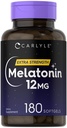 Carlyle Melatonin 12 mg | 180 Softgel Capsules | Adult Extra Strength Support Supplement | Non-GMO, Gluten Free