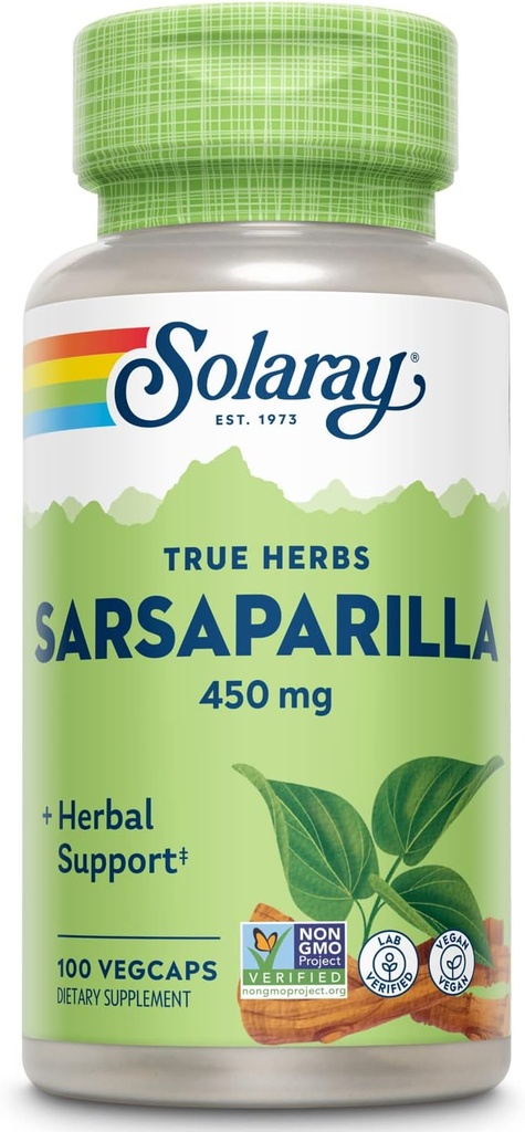 SOLARAY Sarsaparilla Root 450 mg - Παραδοσιακή βοτανική υποστήριξη - Μη ΓΤΟ, Vegan, Lab Επαληθευμένο - Εγγύηση επιστροφής χρημάτων 60 ημερών - 100 εξυπηρετήσεις, 100 VegCaps