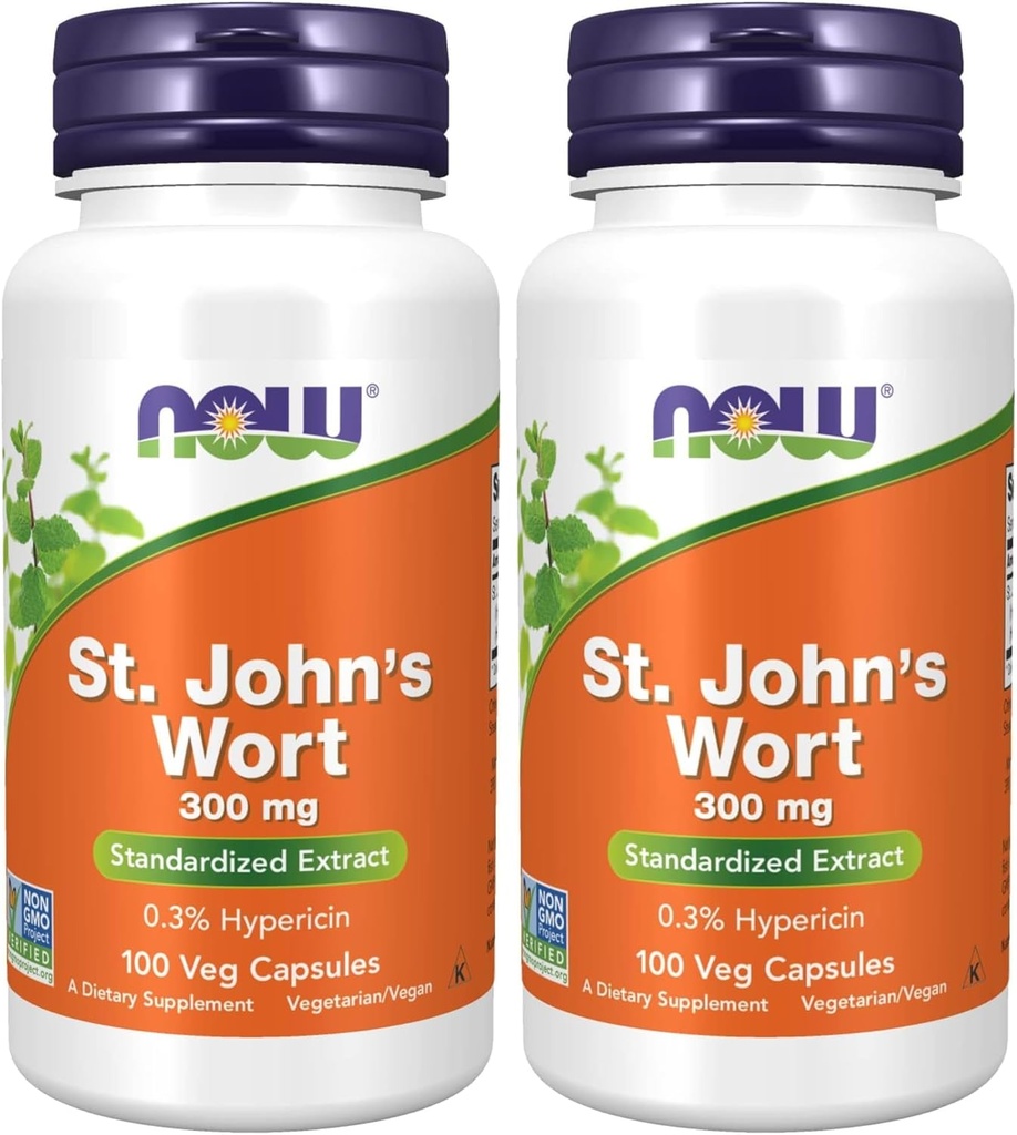 NOW Συμπληρώματα, St. John's Wort (Hypericum perforatum) 300 mg, Standardized Extract, 100 Veg Capses (πακέτο των 2)