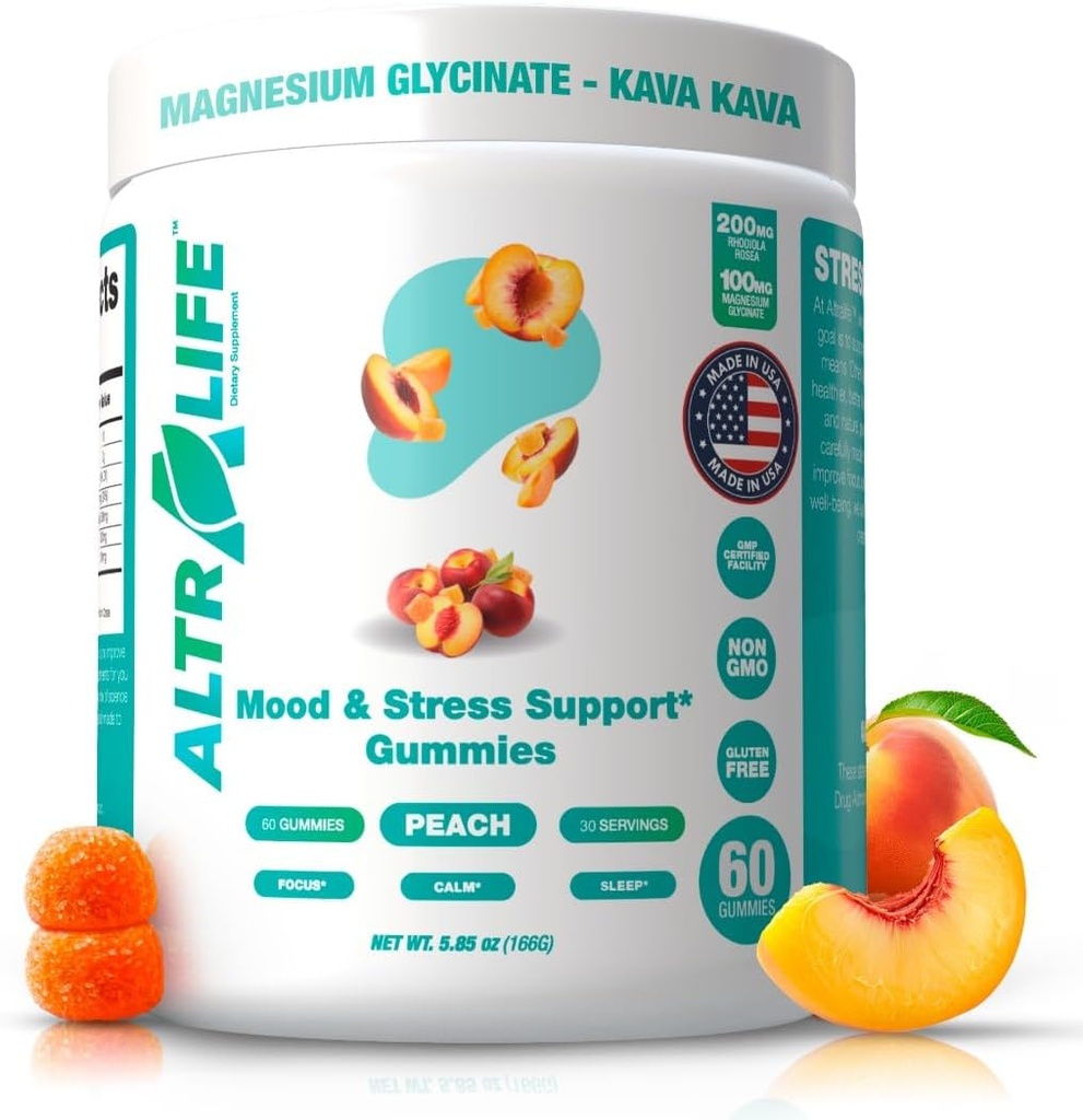 Kava Kava Gummies - Stress Relief Supplement with Magnesium Glycinate, Rhodiola Rosea, Holy Basil - 30 Servings for Calm Mood, Focus & Sleep Support - Cortisol Supplements for Women and Men