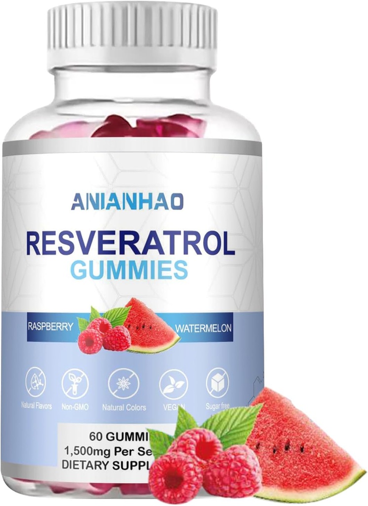 Χωρίς ζάχαρη Resveratrol Gummies, Poent 1500mg συμπλήρωμα ρεσβερατρόλης, υποστήριξη Digestive & ανοσοποιητική υγεία, αναγεννητής κυττάρων & επισκευή, συμπλήρωμα ρεσβερατρόλης για αντιοξειδωτική υποστήριξη