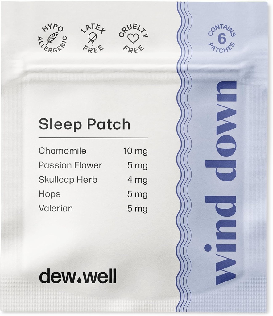 Dew Well Wind Down Sleep Patches - Μελατονίνη Δωρεάν Χαμομήλι & Πάθος Flower Patches for Natural Rest Aids - Στρες στρες για την ανακούφιση της ημικρανίας - Sleep Sticker & Hot Sleeper Relief - 6 Count Clear