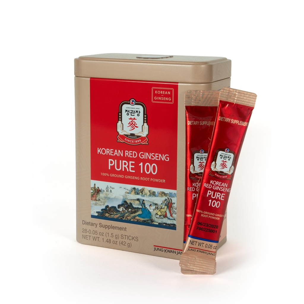 JungKwanJang Korean Red Ginseng Pure 100 - Panax Ginseng Powder Stick Συμπληρώματα - Ενέργεια Boost & Ανοσολογική Υποστήριξη - Vegan, Caffeine Free, Gluten Free & Non-GMO (Net Wt. 1.48 oz, 30 Sticks)
