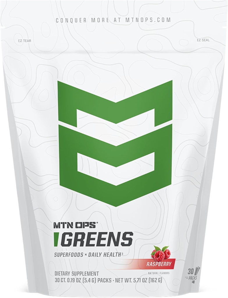 MTN OPS Super Greens Daily Immune Health and Energy Drink Powder – Digestive Health Support Blend Boosted with Chlorophyll-Rich Greens | 30 On-The-Go Packs | Just Add Water