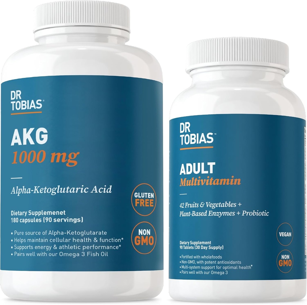 Dr. Tobias AKG Supplement & Adult Multivitamin - Πλήρης Cellular Energy & Nutrient Υποστήριξη για τη συνολική ευεξία και ζωτικότητα, Vegan, Μη ΓΤΟ