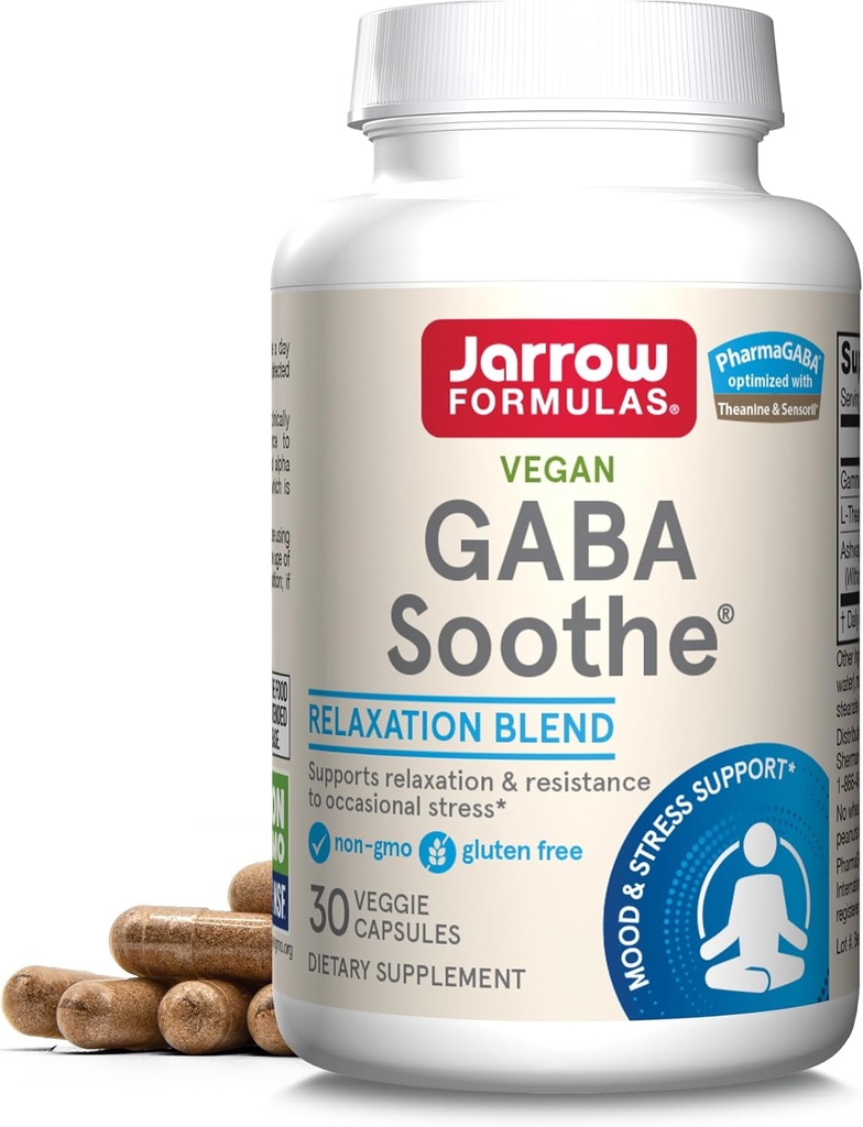 Jarrow Formulas GABA Soothe - 30 Veggie Caps - Υποστηρίζει την εστίαση, χαλάρωση & αντίσταση στο στρες - με το εκχύλισμα Theanine & Ashwagandha - 30 εξυπηρετεί