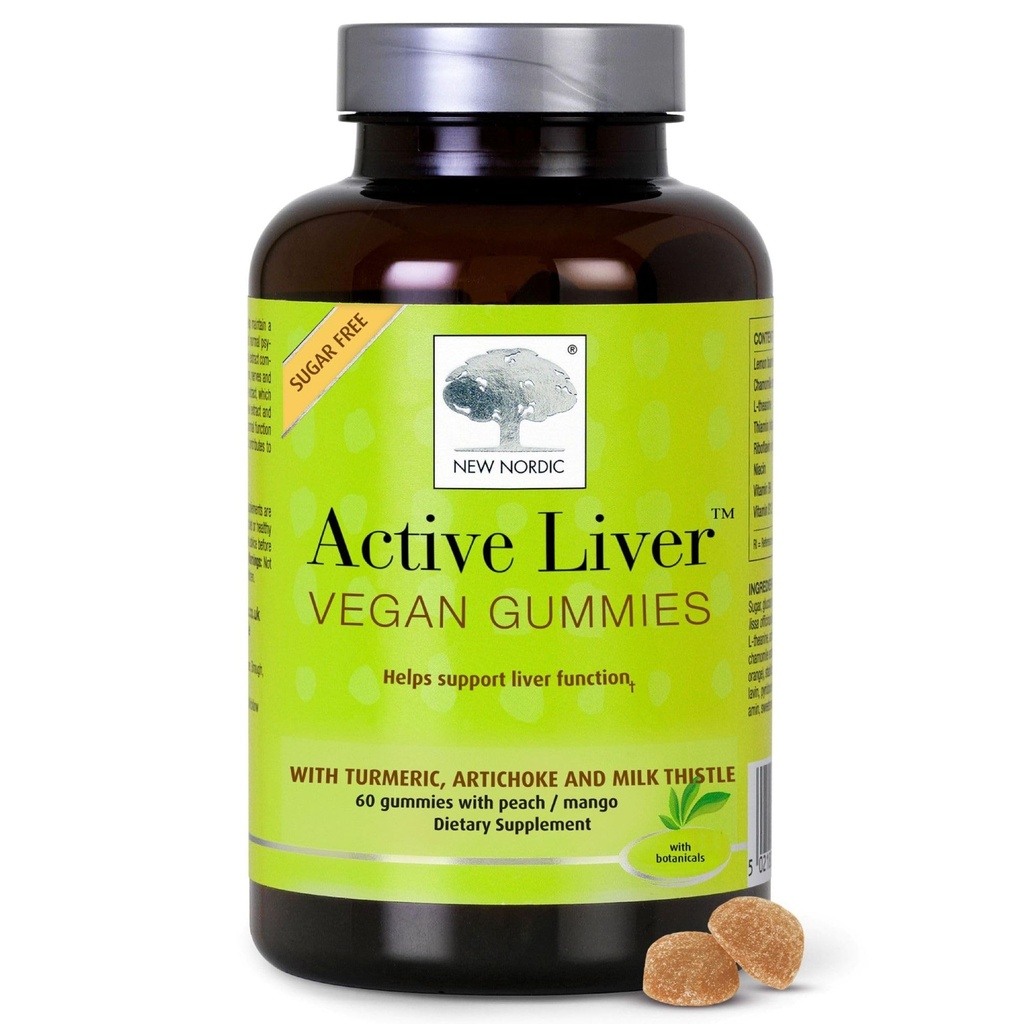 NEW NORDIC Active Liver Gummies, Γαϊδουράγκαθο γάλακτος, Artichoke & Turmeric Supplement, Φυσικό Ροδάκινο Mango Flavor, Ζάχαρη Χωρίς & Vegan, 60 Count (Pack of 1)