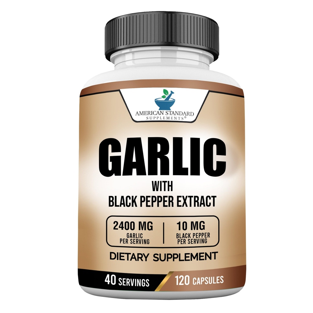 American Standard Συμπληρώματα Σκόρδο 2400mg ανά Σερβίρισμα με Black Pepper Fruit Extract – Vegan, Gluten Free, Non-GMO, 120 κάψουλες, 40 εξυπηρετούν