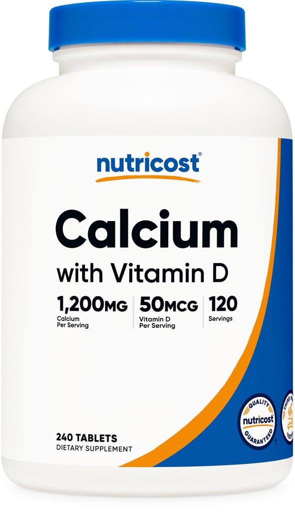Nutricost Ασβέστιο με Βιταμίνη D, 240 Δισκία - Ασβέστιο (1200mg) Βιταμίνη D (50mcg) Ανά Σερβίρισμα - Μη ΓΤΟ, Χωρίς Γλουτένη