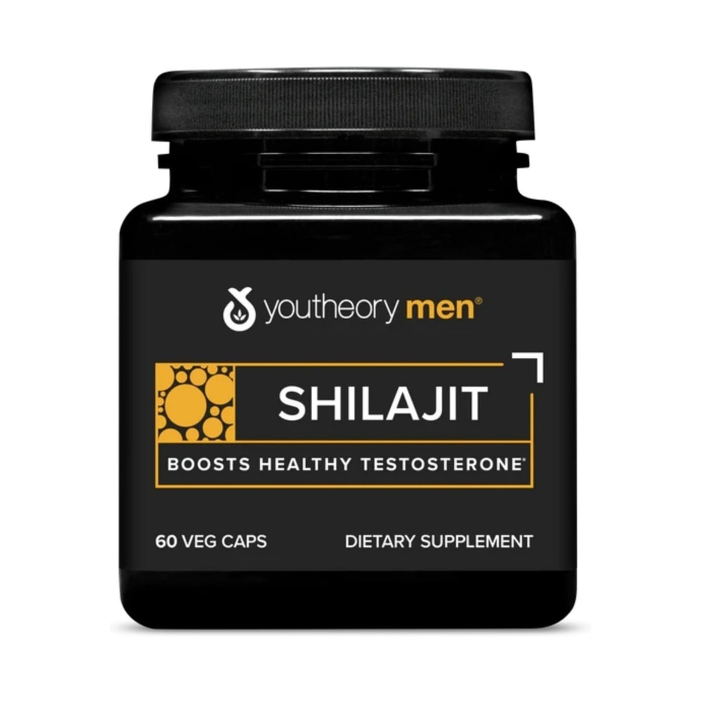Youtheory Men's Shilajit - 250 mg Shilajit Κάψουλες - Συμπλήρωμα Ενέργειας - Υποστηρίζει Stamina & Αντοχή* - Γλουτένη, Γαλακτοκομικά & Σόγια Χωρίς - 60 Veg Κάψουλες