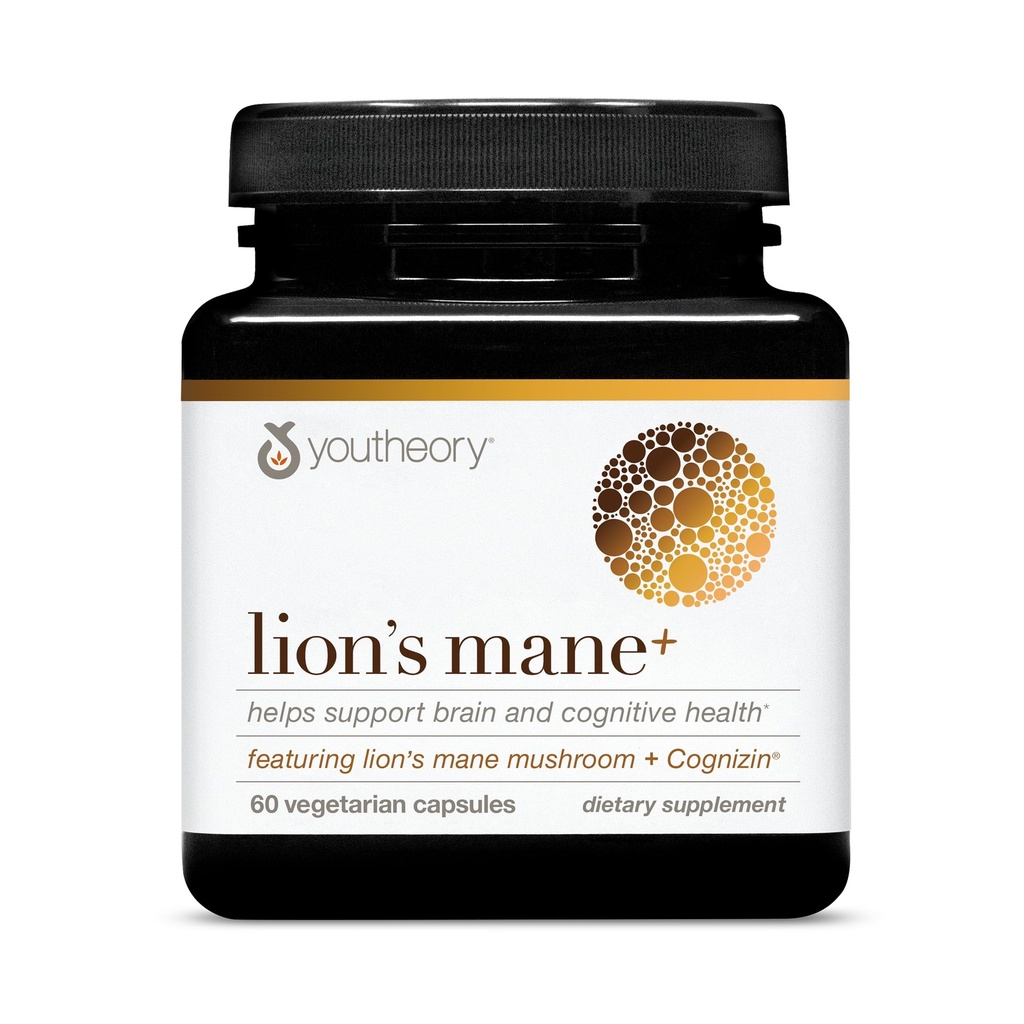 Youtheory Lion's Mane Plus - Συμπλήρωμα μανιταριών με Cognizin - Προσφορές Focus & Brain Support* - 60 κάψουλες χορτοφάγων