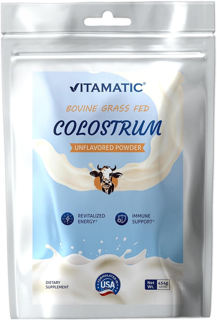 Vitamatic Bovine Colostrum 30% IgG Powder 16 OZ (454 Gram) - Συμπλήρωμα για την υγεία των ορνίθων, την ανάπτυξη των μαλλιών, την ομορφιά, την αποκατάσταση των μυών, & ανοσοποιητική υποστήριξη - εύκολο να αναμειχθεί - (Άγευστη)