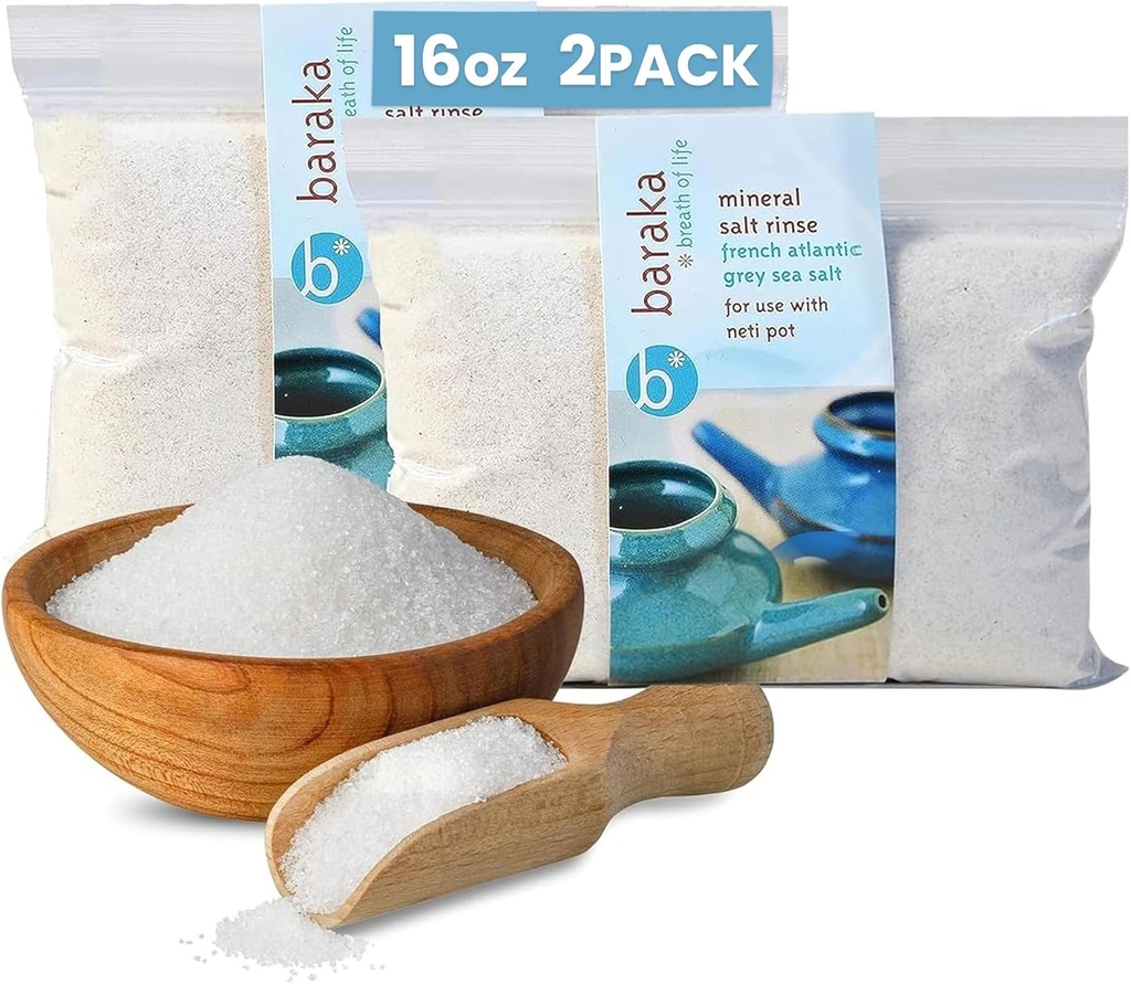 Baraka Κεραμικό Neti Pot Sinus Ξεπλύνετε με Ορυκτό Αλάτι - Αλάτι - Αλάτι - Ζεύγος με Κεραμικό Neti Pot - Sinus Care Rinse - Nose Rinse - Nasal Salt - Mineral Sea Salt Rinse (16 oz - 2 Pack)