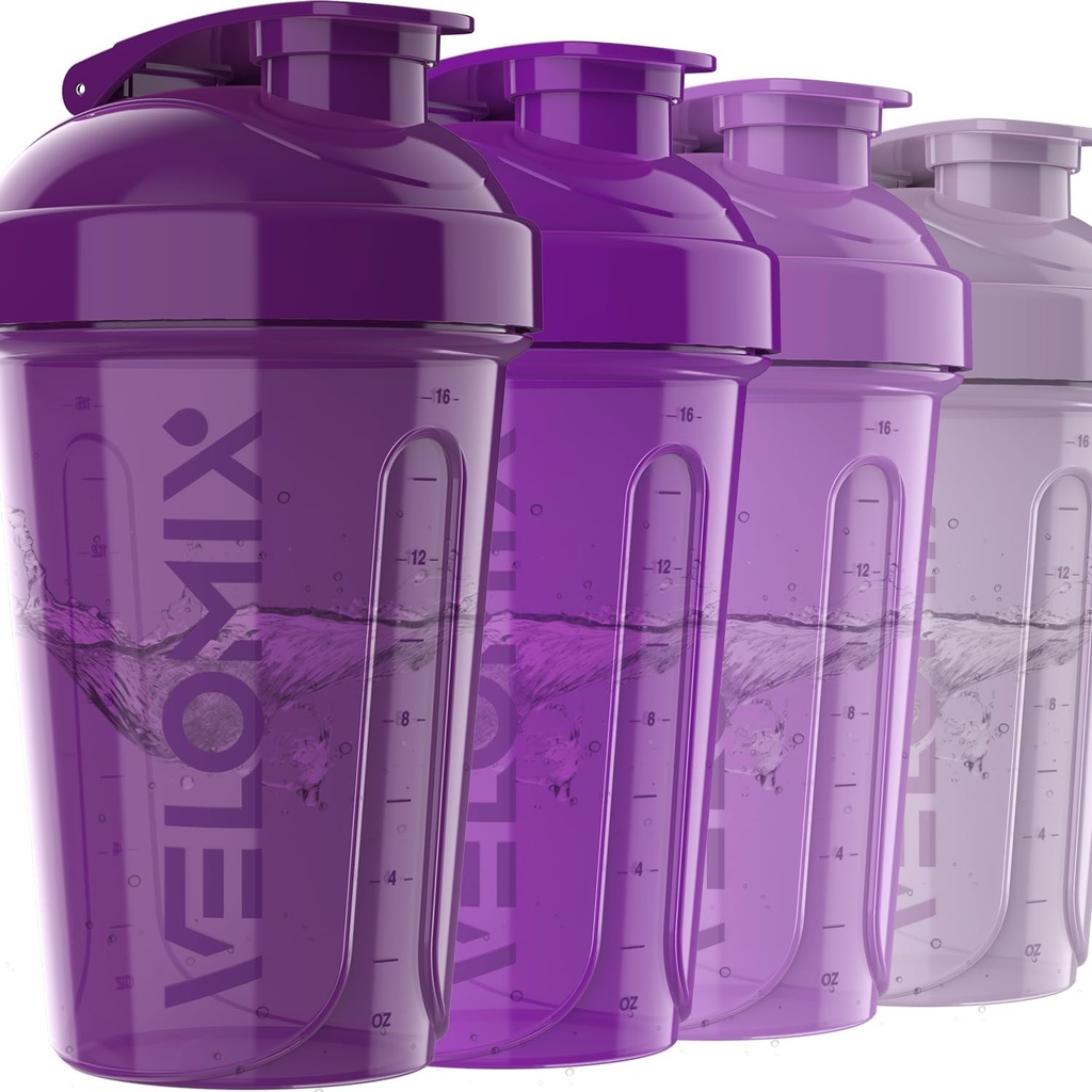 VELOMIX -4 PACK- 20 μπουκάλια αναδευτήρα πρωτεΐνης OZ για μείγματα πρωτεϊνών, κύπελλα αναδευτήρα για ανακινήσεις πρωτεϊνών, μικρή συσκευασία φιάλης αναδευτήρα, κύπελλα αναδευτήρα, ανακινητές για ανακινήσεις πρωτεϊνών (Purple Bloom)