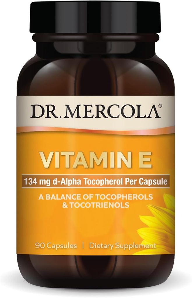 Dr. Mercola Vitamin E, 90 Servings (90 Κάψουλες), 134 mg ανά κάψουλα, Συμπλήρωμα διατροφής, Υποστηρίζει το υγιές δέρμα, μη ΓΤΟ