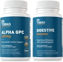 Dr. Tobias Alpha GPC & Digestive Enzymes - Γνωστική λειτουργία υποστήριξης & Everyday Gut Health με Bioδιαθέσιμο συμπλήρωμα χολίνης & Premium Enzymes για την πέψη, μη-GMO