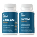 Dr. Tobias Alpha GPC & Digestive Enzymes - Γνωστική λειτουργία υποστήριξης & Everyday Gut Health με Bioδιαθέσιμο συμπλήρωμα χολίνης & Premium Enzymes για την πέψη, μη-GMO
