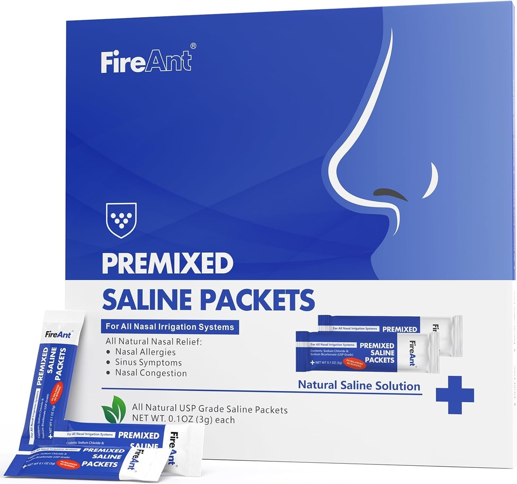 FireAnt Saline Packets για Sinus Rinse, 100 Premixed Neti Pot Salt Packet για Nasal Rinse, Sinus Rinse Packets για Nasινικό σύστημα άρδευσης, PH Ισορροπημένο - Slate Blue