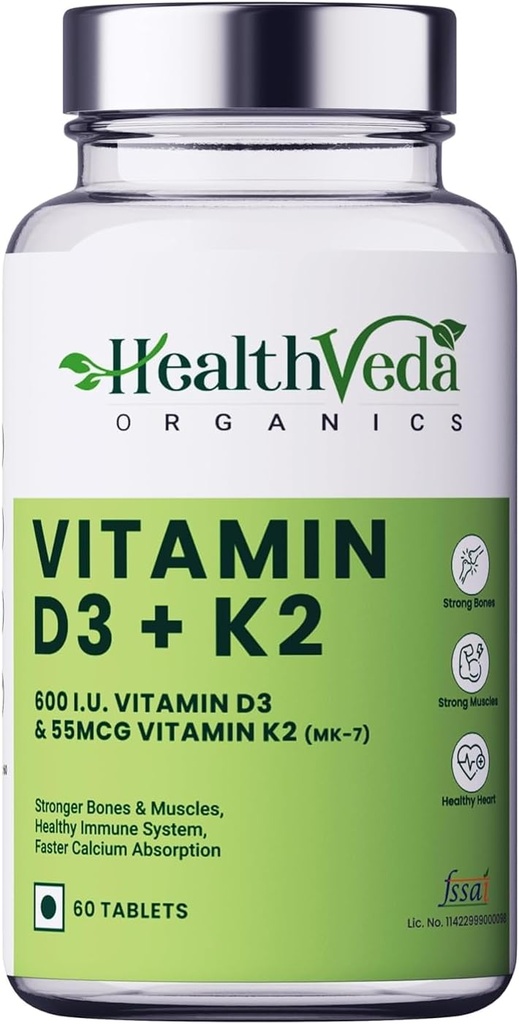 Βιολογικά Βιταμίνη D3 (600 IU) + Βιταμίνη K2 ως MK7 συμπλήρωμα (55mcg) 