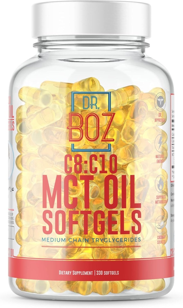 Dr. Boz - C8:C10 MCT Oil Supplement (330 Softgels) - Γιατρός Εγκεκριμένος - Φυσική Ενέργεια, Διαχείριση Βάρος, & Πνευματική Εστίαση - Αυξάνει Κετόνες - Κατασκευάζεται από καθαρό λάδι καρύδας - Κατασκευάζεται στις ΗΠΑ - Αυτοπεριποίηση