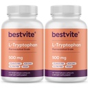 BESTVITE L-Tryptophan 500mg ανά καψάκιο (240 κάψουλες χορτοφαγικής) - Όχι στέαρ - Όχι Silica - Όχι Ζελατίνη - Vegan - Χωρίς γλουτένη - Μη ΓΤΟ