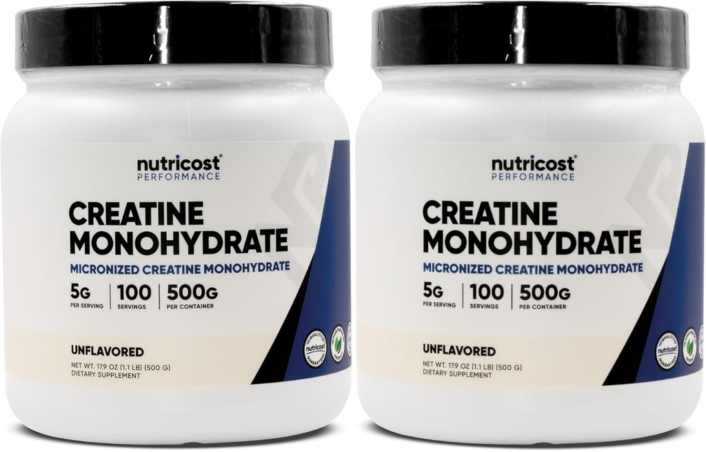 Nutricost Creatine Monohydrate Powder (2 Pack) - 5g ανά Serving, 100 Servings, 500g (17,9 oz) - Scoop Περιλαμβάνεται