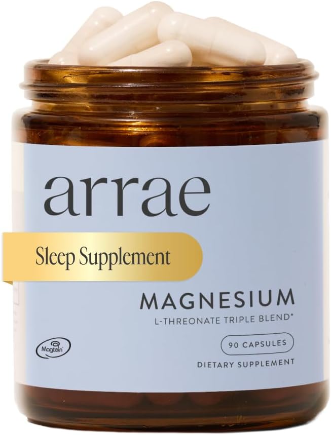 Arrae Magnesium Supplement, Magnesium Glycinate, Citrate & L-threonate, 250 mg, Support Mood, Sleep, Nerves, and Muscles,90 Capsules