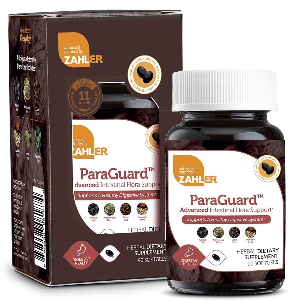 Zahler - ParaGuard Cleanse Softgels - Gut Health Detox Supplement - Formula has Wormwood, σκόρδο Βολβοί, κολοκύθα Σπόροι, γαρίφαλο & Περισσότερα - Natural Cleanse Detox for Humans - Certified Kosher (90)