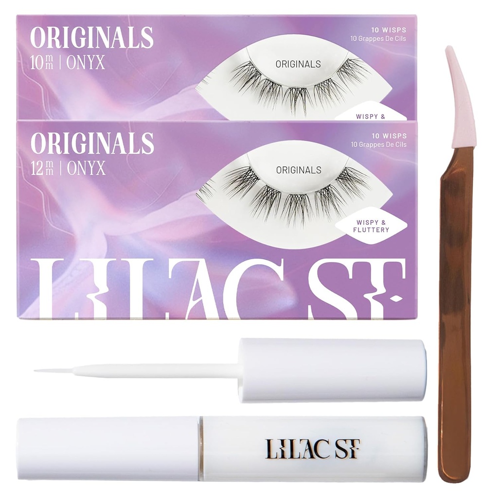 Lilac St - Originals Starter Kit - Includes Natural Faux Eyelash Clusters (10mm & 12mm), Clear Lash Glue, & Lash Applicator - Lightweight & Lifelike - Lasts 10 Days - Cruelty Free, Vegan - 20 Lashes