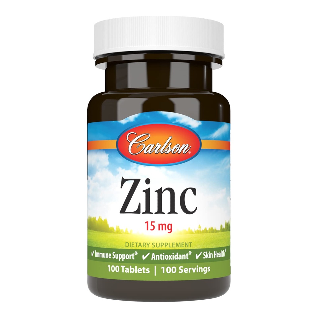 Carlson - Ψευδάργυρος, 15 mg, συμπλήρωμα ψευδαργύρου, Γλυκονικό ψευδάργυρο, Ανοσολογική Υποστήριξη & Υγεία του δέρματος, Δισκία ψευδαργύρου, Αντιοξειδωτικό, Καψάκια ψευδαργύρου, 100 δισκία