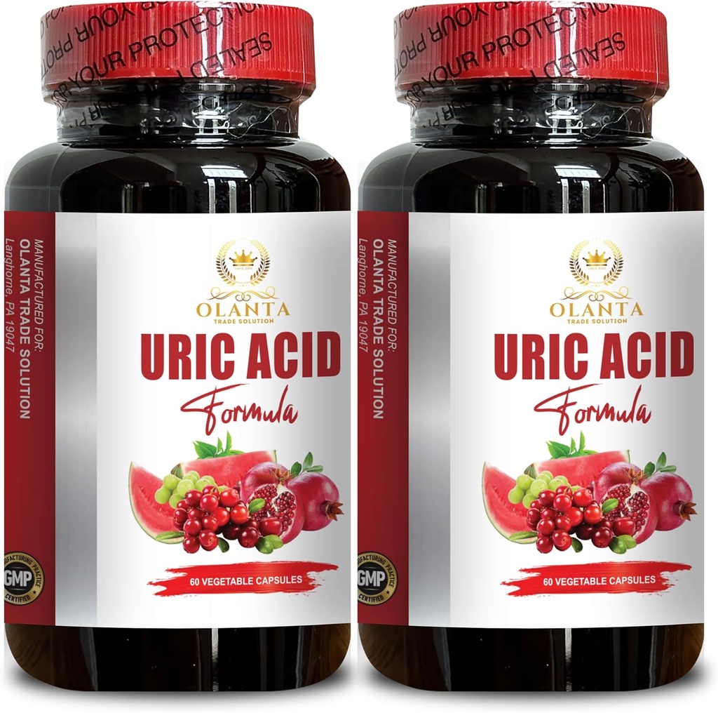 URIC Acid - Uric Acid Support Premium Formula, Ισχυρή κοινή υποστήριξη και ουρικό οξύ με εκχύλισμα κερασιού ταρτ, σέλινο σπόρων, κουρκουμά - 2 μπουκάλια 120 κάψουλες