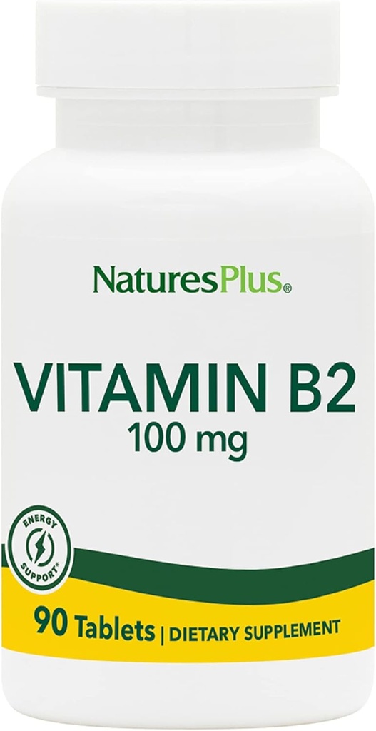 Natures Plus Βιταμίνη Β2 (Riιβοφλαβίνη) - 100 mg, 90 χορτοφαγικά δισκία - Φυσική Ενέργεια & Αναμνηστικό Μεταβολισμού, Προάγει τη Συνολική Υγεία - Χωρίς Γλουτένη - 90 Σερβιέτες