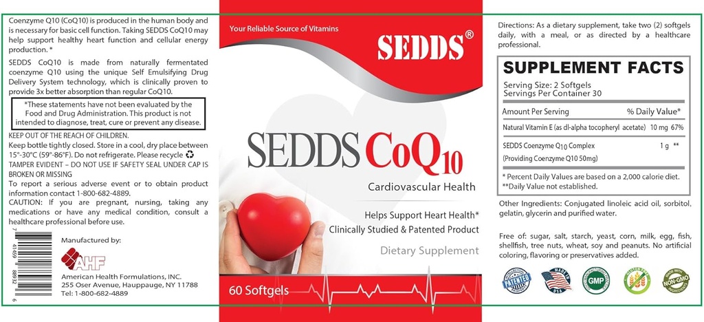 SEDDS® CoQ10 Ubiquinol Συμπλήρωμα Καρδιαγγειακής Υγείας, Καθημερινή Βιταμίνη για την Υγεία της Καρδιάς και την Ενέργεια (60 Count), Υψηλή Απορρόφηση Υγρό Νερό-Διαλυτό Softgel για την Υψηλή Πίεση του Αίματος και Χοληστερόλη