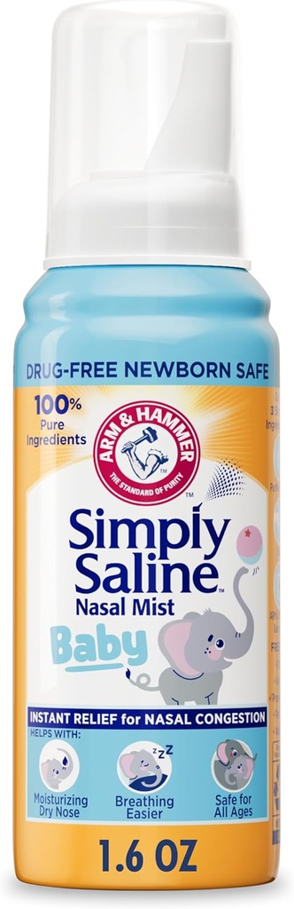 ARM & HAMMER Απλά αλατισμένο Baby Nasal Mist αλατούχο σπρέι, 1.6 oz