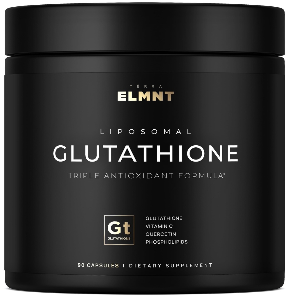 ELMNT 2150mg Super Liposomal Glutathionone Συμπλήρωμα w. Βιταμίνη C, Quercetin & Pure L Glutathione 2000mg Triple Action Formula Glutathione Liposomal Supplement w. Phosphopid Layer - 90 Pills, Non-GMO