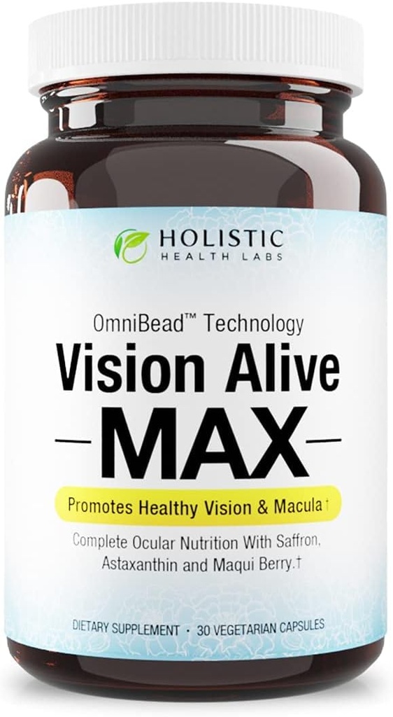 Holistic Health Labs Vision Alive Max με 8 φυσικά συστατικά Lutemax® 2020, bilberries, βατόμουρα, c3g από Black Currant, Maqui Berry, Saffron, και Astaxanthin (30 Count (Pack of 1))