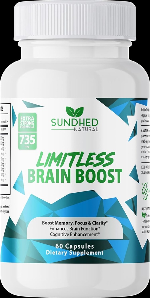 limitless Brain Boost (60 caps) - Memory, Focus, Mental Clarity - Nootropics Scientific Formula for Enhancement Performance, Super Ginkgo Biloba, St John Wort Extract, DMAE