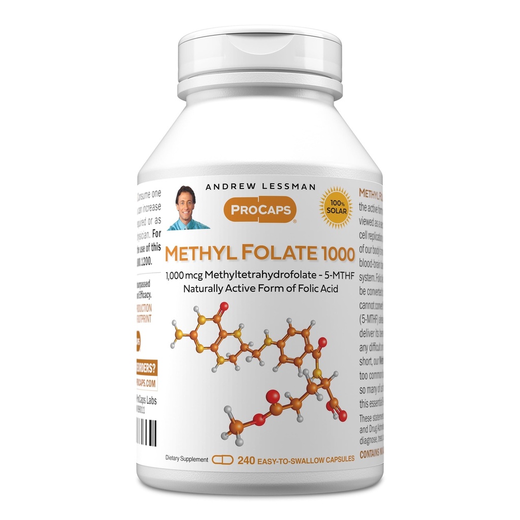 ANDREW LESSMAN Φολικό μεθύλιο 1000mg - 240 Κάψουλες - 1000 mcg L-μεθυλοφολικό, ισχυρά επίπεδα της βασικής βιταμίνης Β9. Υποστηρίζει υγιή καρδιά, εγκέφαλο, ανοσοποιητικό και εγκυμοσύνη. Εύκολο να καταπιείτε κάψουλες