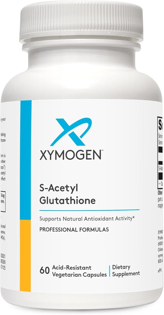 XYMOGEN S Acetyl Glutathione - Superior Absorption Acetylated Glutathione Supplement with Stomach Acid-Resistant Capsules - Healthy Aging, Cellular, Antioxidant + Immune Support (60 Capsules)