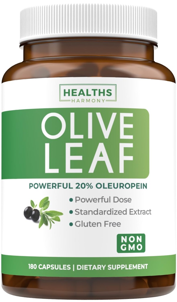 Super Strength Olive Leaf Extract Capsules - Vegan Non-GMO 750mg Olive Extract with 20% Oleuropein Antioxidant Supplement for Immunity Skin and Heart Health Support - Made in The USA (6 Month Supply)