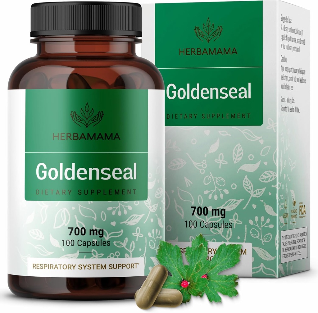 HERBAMA Goldenseal Root Κάψουλες 700mg - Αναπνευστικό σύστημα & ανοσοποιητική υποστήριξη με Goldenseal Powder Supplement - Vegan, Μη ΓΤΟ